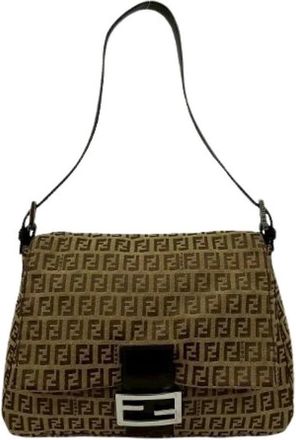 Fendi Pre-owned Mamma Baguette Canvas Leather Shoulder Bag - Dames - Vintage Schoudertas - Bruin - ONE Size - Leer - Vintage
