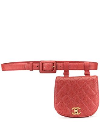 Chanel 1990 diamond quilted CC belt bag - Red