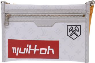 Louis Vuitton Double Flat Messenger Limited Edition Logo Story Monogram Canvas And Denim Multicolour Canvas Handbag (Pre-Owned)