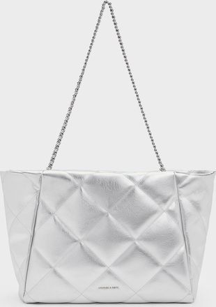 Charles & Keith Apfra Metallic Quilted Chain-Handle Tote Bag