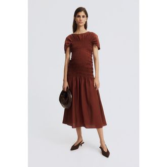 H&M Mama smocked-detail dress in Rust Brown at Nordstrom, Size Xx-Large