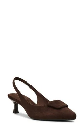 Anne Klein Izanda Pointed Toe Slingback Pump in Brown Microsuede at Nordstrom Rack, Size 5.5