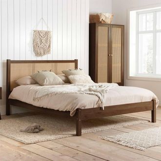 Birlea King Size Rattan Bed Frame Walnut Croxley 5FT King 150cm in Brown