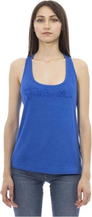 Just Cavalli Rhinestone Logo Lange Tanktop - Dames - Tops zonder mouwen - Blauw - XL - Tops