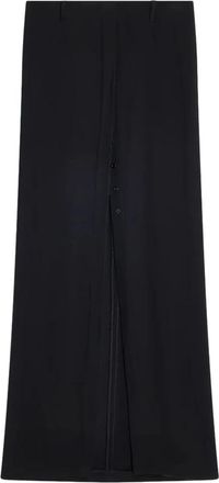 Semicouture Zwarte Kant Cady Rok met Split - Dames - Maxi Rokken - Zwart - S - Satijn - Rokken
