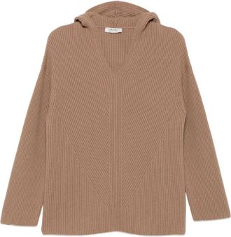 Max Mara Falcone Rib Knit Hoodie - Dames - V-hals truien - Beige - M - Wol - Truien & Vesten
