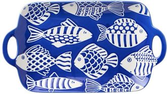 Certified International Fish Tale Porcelain Rectangular Tray With Handles