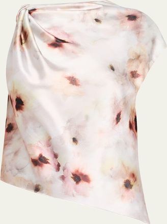 Vince Watercolor Floral Satin Twisted Asymmetric Top
