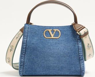 Valentino Garavani Valentino Garavani Alltime Medium Handbag In Denim With Embroidered Strap Wo
