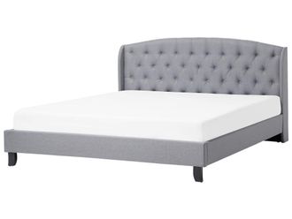 Beliani Cama matrimonial de tejido gris 180x200