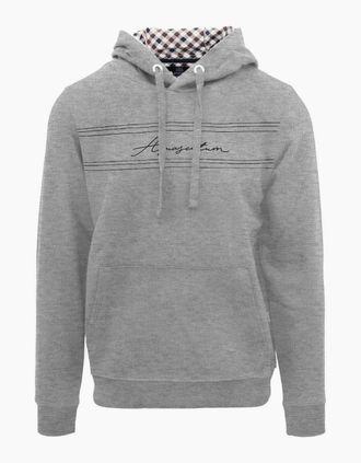 Aquascutum Mens Hooded Neck Signature Print Sweatshirt - Grey - Size: 2X large