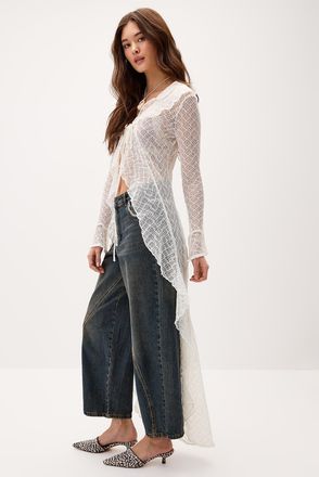 Twik Womens Ruffled long Cardigan Sweater