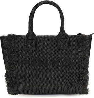 Pinko Zwarte Raffia Schoudertas