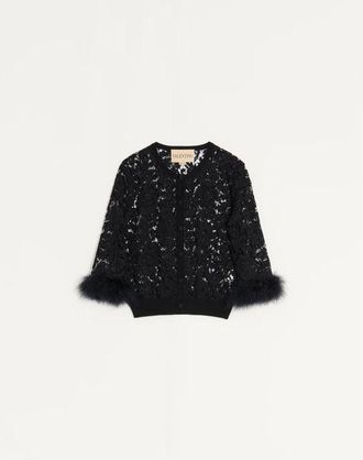 Valentino Cardigan In Pizzo E Cotone Donna NERO XL