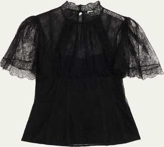 Alexander McQueen Floral Lace Short-Sleeve Bustier Top