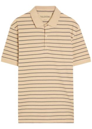 Valentino Garavani Striped Piqu&eacute; Cotton Polo Shirt - Beige - XL