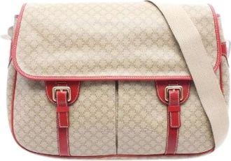 Celine Pre-owned Cross Body Bags, female, Beige, Size: ONE SIZE Pre-owned Macadam PVC Coated Canvas Leather Shoulder Bag