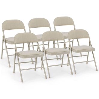 Costway Costway Set of 6 Folding Fabric Padded Chairs w/ Sponge Seat & Backrest in Beige
