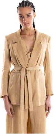 Marella Linnen Blazer met Riem - Dames - Blazers - Beige - M - Linnen - Jassen