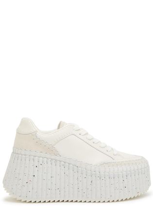 Chlo&eacute; Nama Panelled Leather Flatform Sneakers - White - 36 (IT36 / UK3)