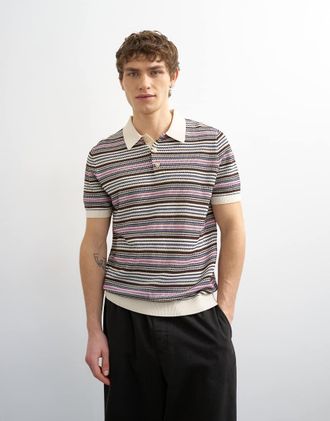 Topman Polo vestibilit&agrave; classica in maglia a righe color crema-Multicolore
