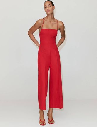 Mango Tuta schiena incrociata misto lino rosso - Donna - XL - MANGO