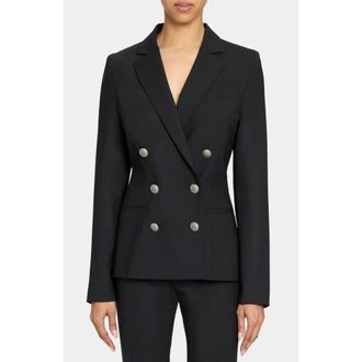 Santorelli Quinn Double Breasted Jacket in Virgin Wool Stretch in Black at Nordstrom, Size 14