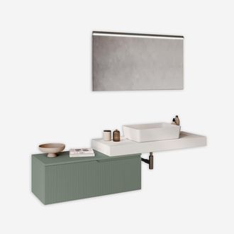 Aqa Mobile Bagno Sospeso Con Specchio Led E Lavabo Base Bianca Venere - Verde