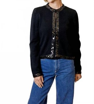 Design History Sequin Trim Cardigan In Black