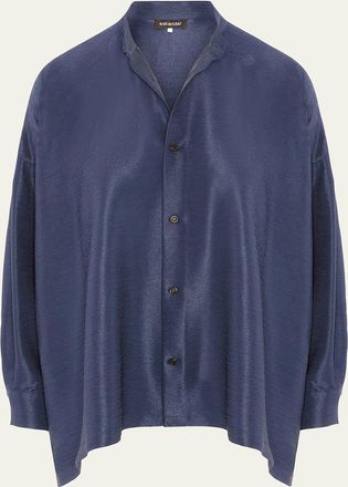 Eskandar Midweight Silk Plisse Wide A-Line Shirt