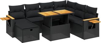 vidaXL Set De Sof&aacute;s De Jard&iacute;n 8 Piezas Y Cojines Rat&aacute;n Sint&eacute;tico Negro Vidaxl
