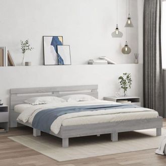 vidaXL Vidaxl - Cama Con Cabecero Madera Ingenier&iacute;a Gris Sonoma 200x200 Cm