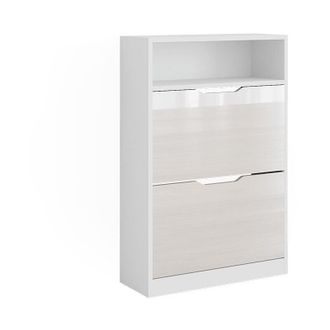 Vicco Mueble Zapatero Luca, Blanco Alto Brillo, 22 X 89.5 Cm Con 2 Compartimentos