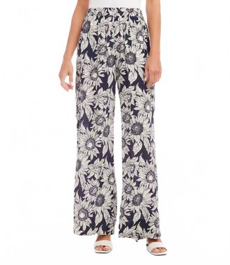 Karen Kane Sabel Sunflower Print Wide Leg Pant In White And Navy