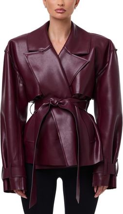 Naked Wardrobe Faux Leather Crop Trench Coat in Burgundy at Nordstrom, Size Medium