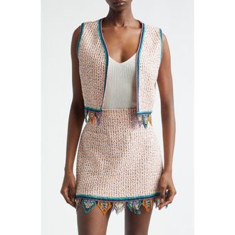 Etro Bead Fringe Tweed Crop Vest in Multicolour Orange Base at Nordstrom, Size 10 Us