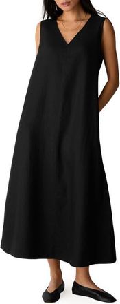 Eileen Fisher Sleeveless Organic Linen Midi Shift Dress in Black at Nordstrom, Size Xx-Small