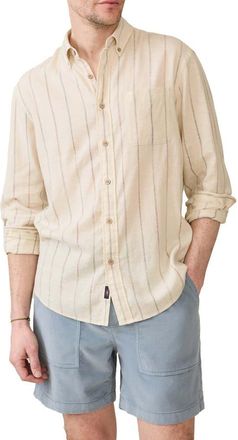 Faherty Breeze Linen Blend Button-Down Shirt in Cloud Beach Stripe at Nordstrom Rack, Size Xx-Large