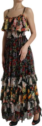 Dolce & Gabbana Womens Multicolor Floral Chiffon Tiered Maxi Dress Silk
