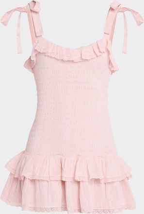 LoveShackFancy Sherina Cotton Smocked Mini Dress
