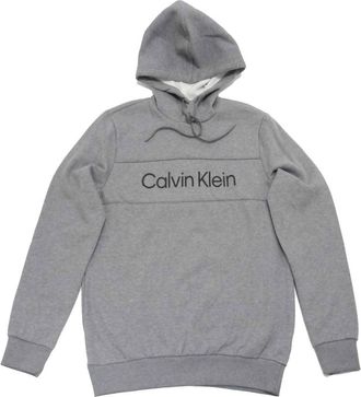 Calvin Klein Mens Long Sleeve Iconic Logo Piping Pullover Hoodie In Medium Grey Heather