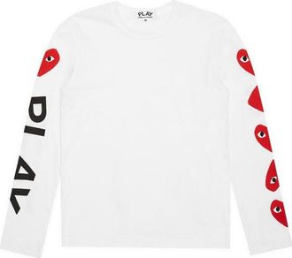 Comme Des Gar&ccedil;ons (WMNS) COMME des GARCONS PLAY 5 Hearts Long Sleeves Tee White AZ-T261-051-1