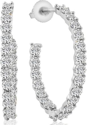 Pompeii3 2 1/4Ct Diamond Inside Outside Hoops 10k White or Yellow Gold Earrings 1 Tall