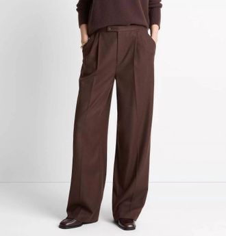 Vince Italian Wool-Blend Pleated Wide-Leg Trousers In Mocha
