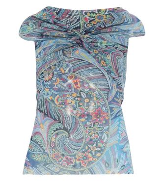 Etro Blue Paisley Off Shoulder Top