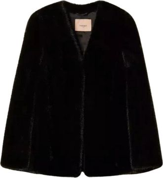 Twinset Cape Jas in Imitatiebont - Dames - Jassen - Zwart - S - Jassen