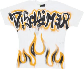 Disclaimer Wit Logo Print Korte Mouw T-shirt - Heren - T-shirts - Wit - L - Katoen - Tops