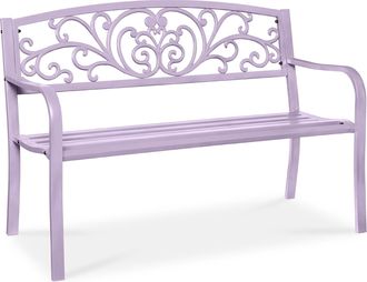 Best Choice Products Outdoor Steel Bench Garden Patio Porch Furniture w/ Floral Design Backrest
