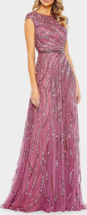 Mac Duggal Illusion Sequin-Embellished A-Line Gown