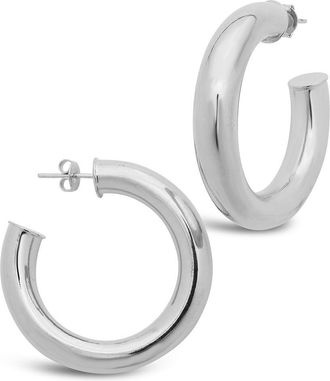 Sterling Forever 1.5 Thick Hollow Hoops - silver